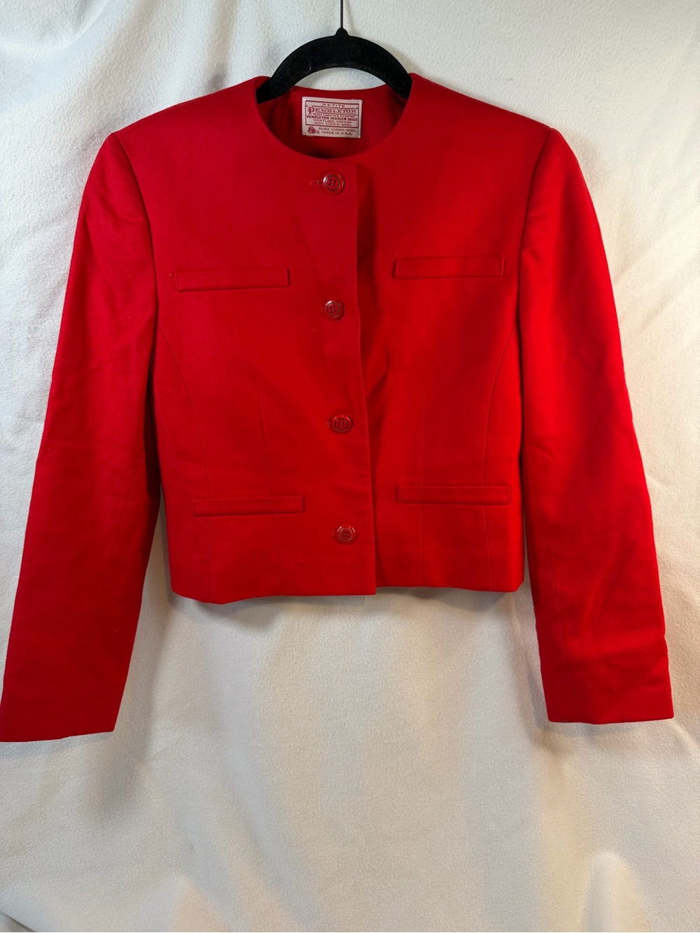 Vintage Pendleton Petite 4 Red 100% Virgin Wool Cropped Blazer USA Portland